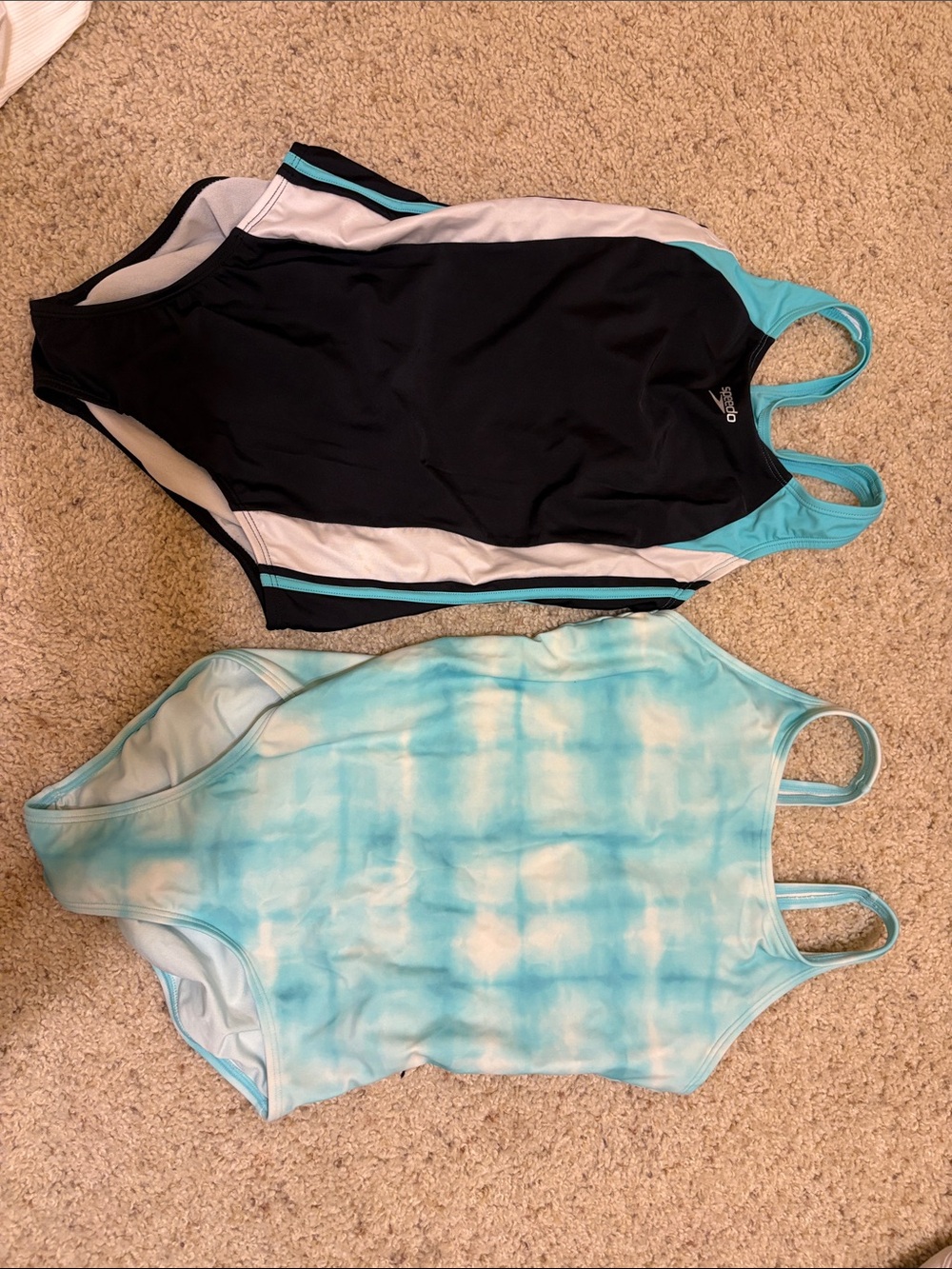 Athleta & Speedo Girls' Swimsuit bundle: Black/Aqua, Aqua/ White One Pieces.